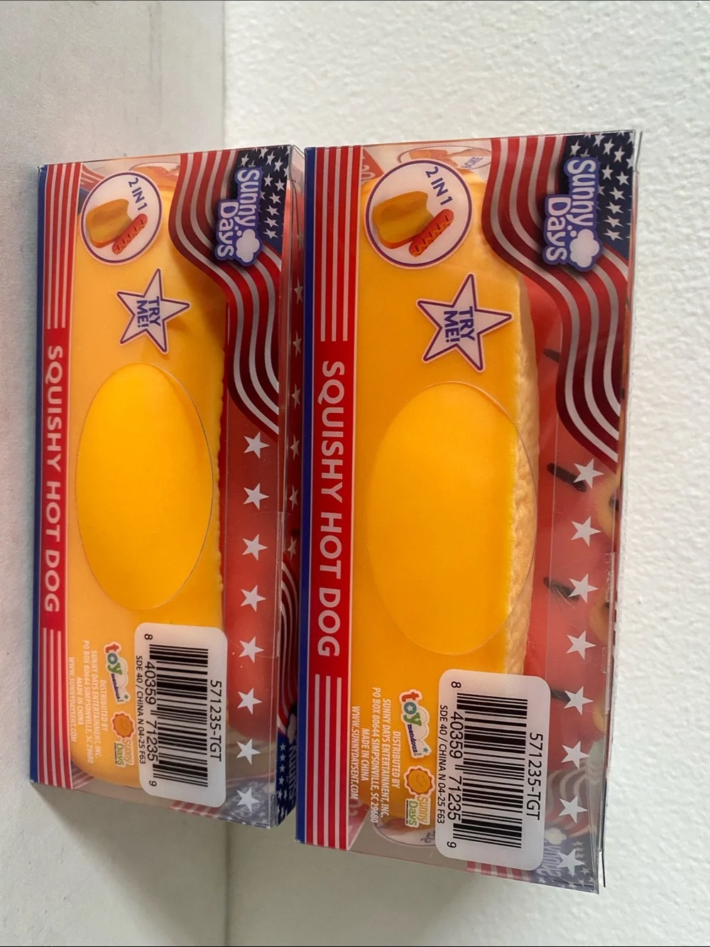 SUNNY DAYS Squishy Hot Dog Toy - Yellow & Orange brand new never open